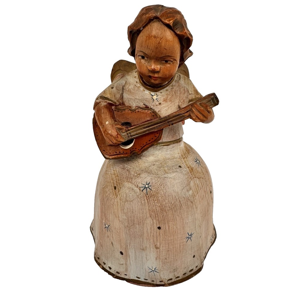Vtg REUGE Swiss‎ Musical Movement "Ave Maria" Tune Wood GIRL w GUITAR Music Box